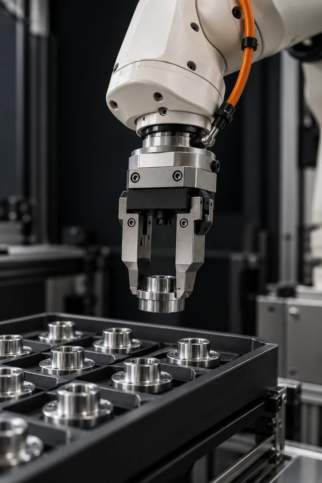 Industrial robotic gripper performing a repetitive pick-and-place task